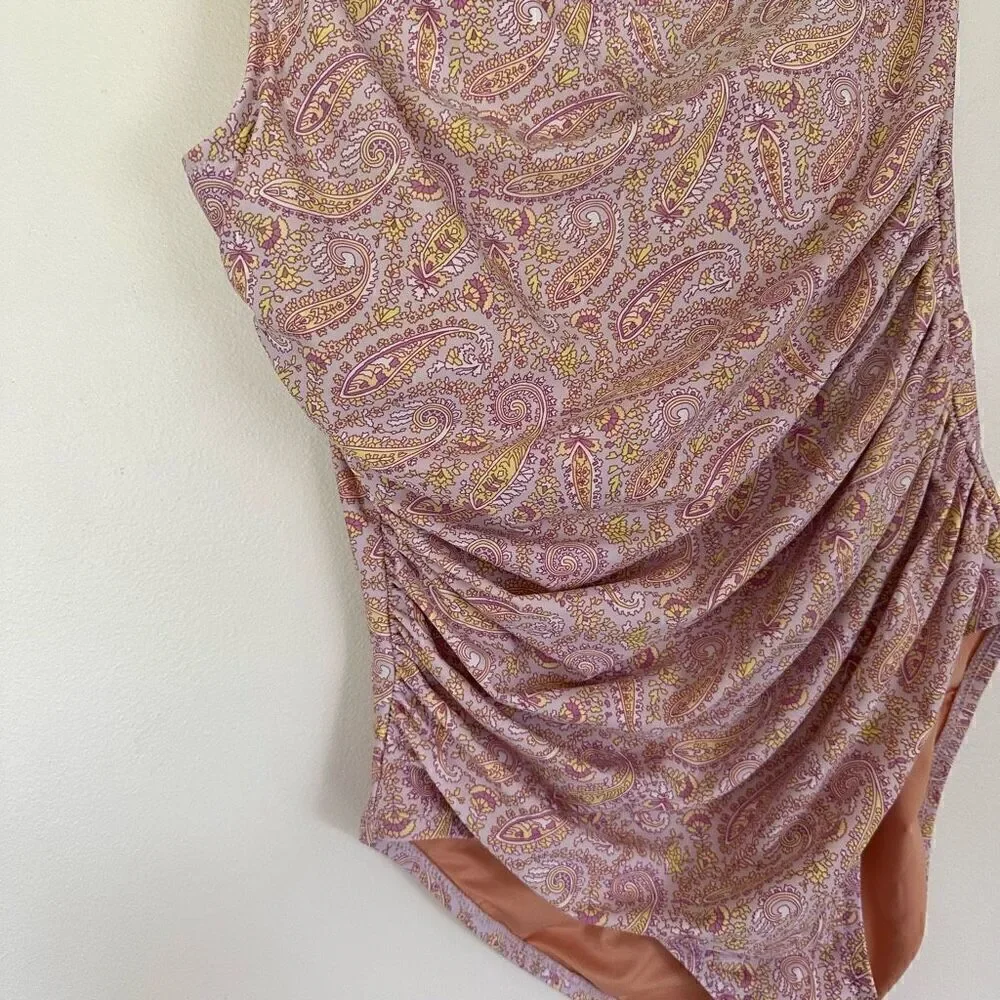 J. Crew Eco Women’s One Shoulder All Over Paisley Printed Ruched Sides Swimsuit
